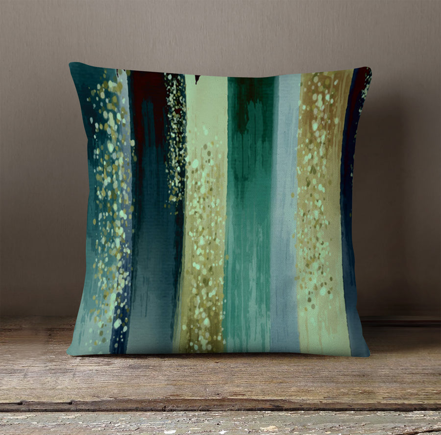 Green Watercolor Stripes Throw Pillow Cover