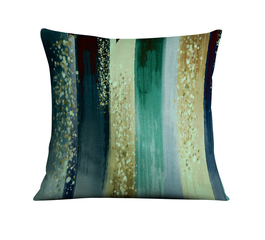 Green Watercolor Stripes Throw Pillow Cover