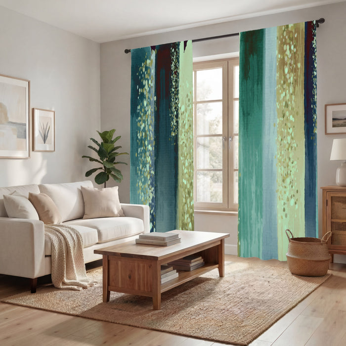 Striped Watercolor Boho Nautical Green Window Curtains