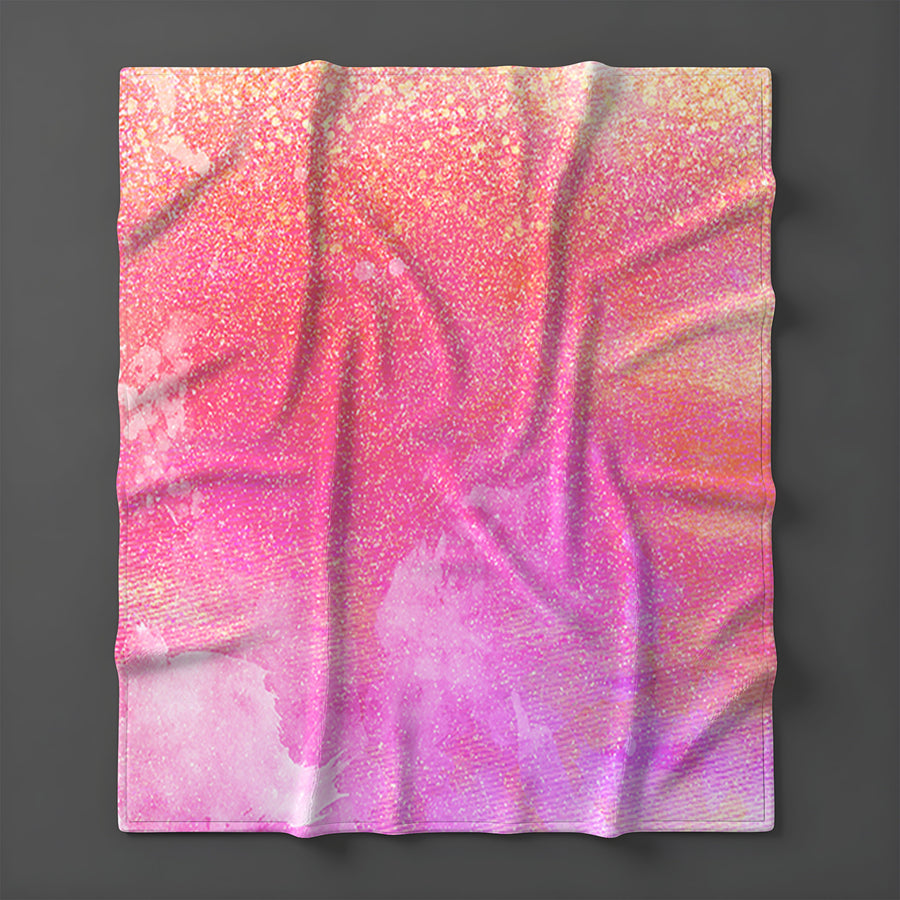 Abstract Pink Shimmer Watercolor Fleece Sherpa Blanket