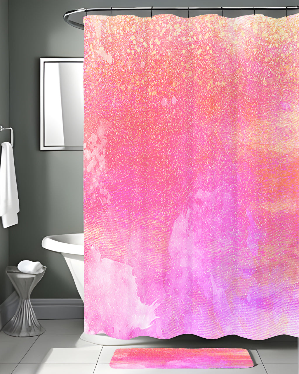 Abstract Pink Shimmer Watercolor Shower Curtain
