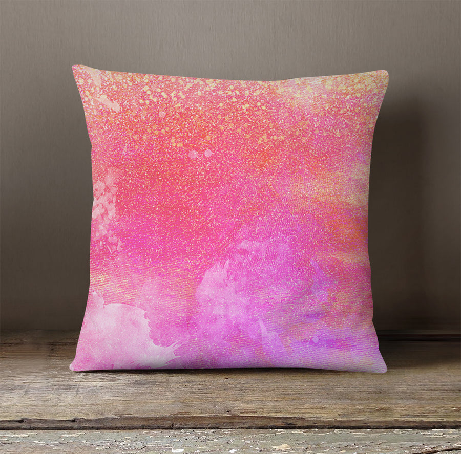 Abstract Pink Shimmer Watercolor Throw Pillow Cover