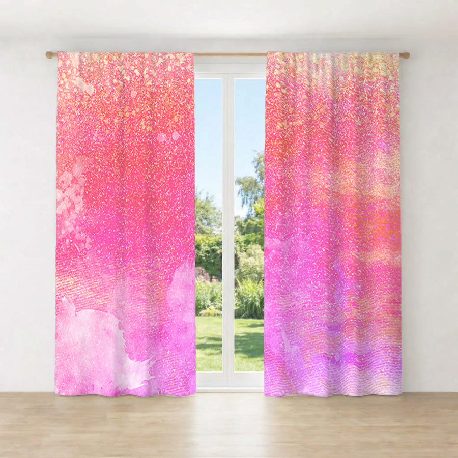Pink Watercolor Texture Pattern Window Curtain