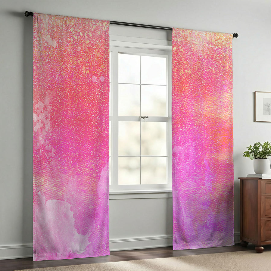 Pink Watercolor Texture Pattern Window Curtain