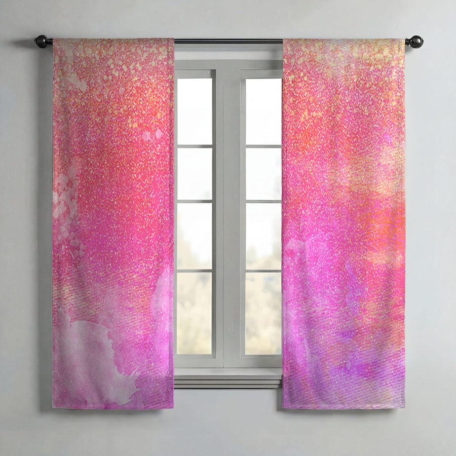 Pink Watercolor Texture Pattern Window Curtain