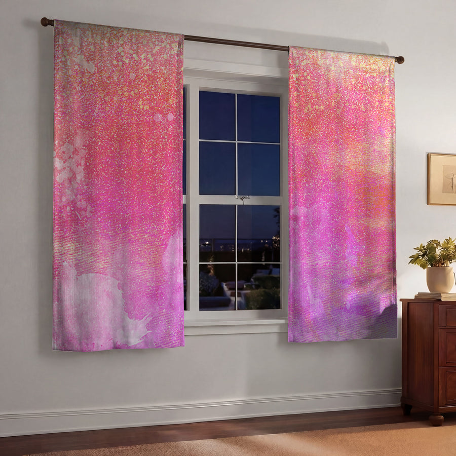 Pink Watercolor Texture Pattern Window Curtain