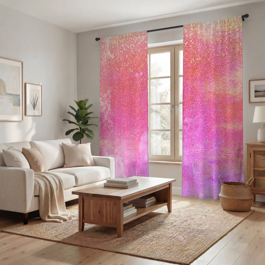 Pink Watercolor Texture Pattern Window Curtain