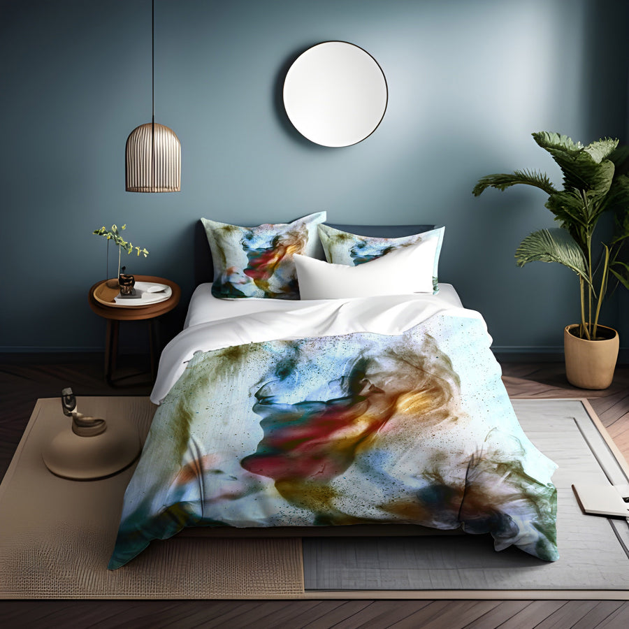 Watercolor Style Blue and Orange Smoke Duvet Cover