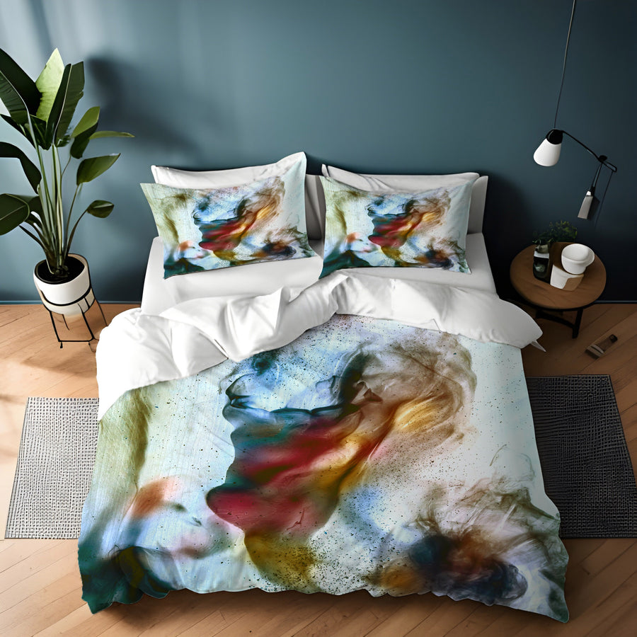 Watercolor Style Blue and Orange Smoke Duvet Cover