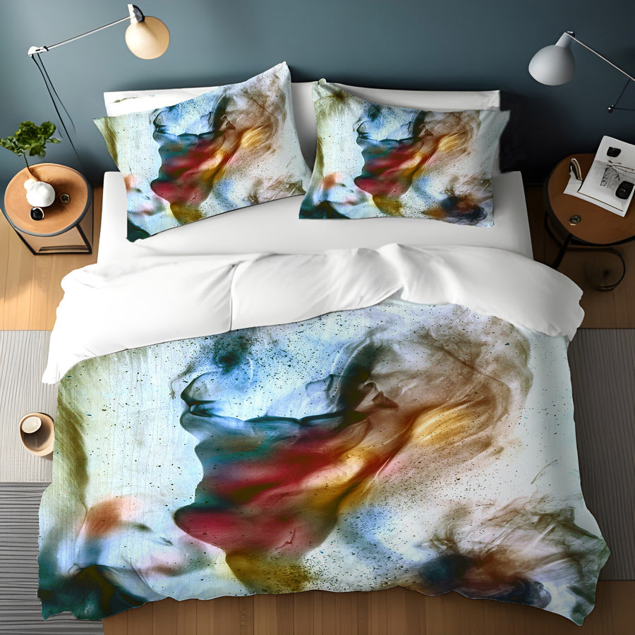 Watercolor Style Blue and Orange Smoke Duvet Cover