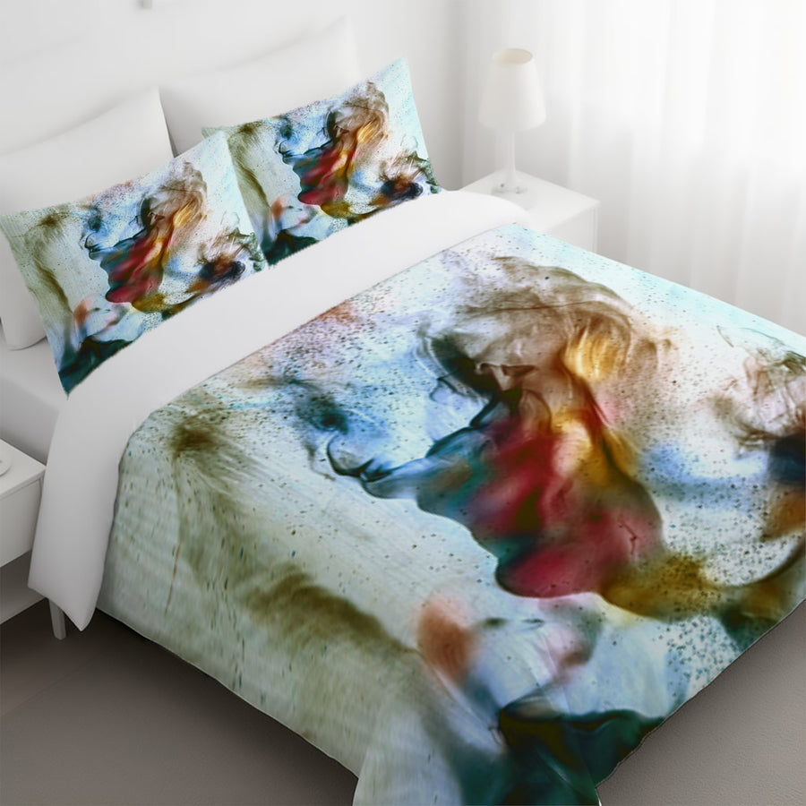 Watercolor Style Blue and Orange Smoke Duvet Cover