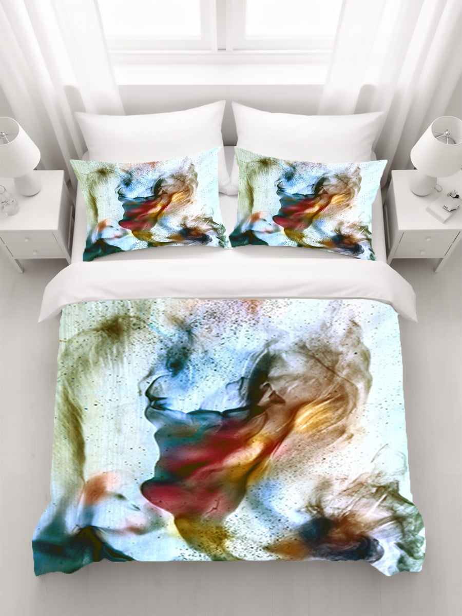 Watercolor Style Blue and Orange Smoke Duvet Cover