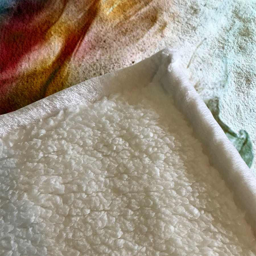 Watercolor Style Blue and Orange Smoke Fleece Sherpa Blanket