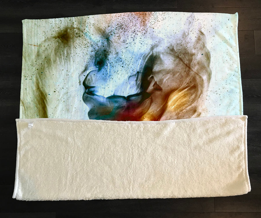 Watercolor Style Blue and Orange Smoke Fleece Sherpa Blanket