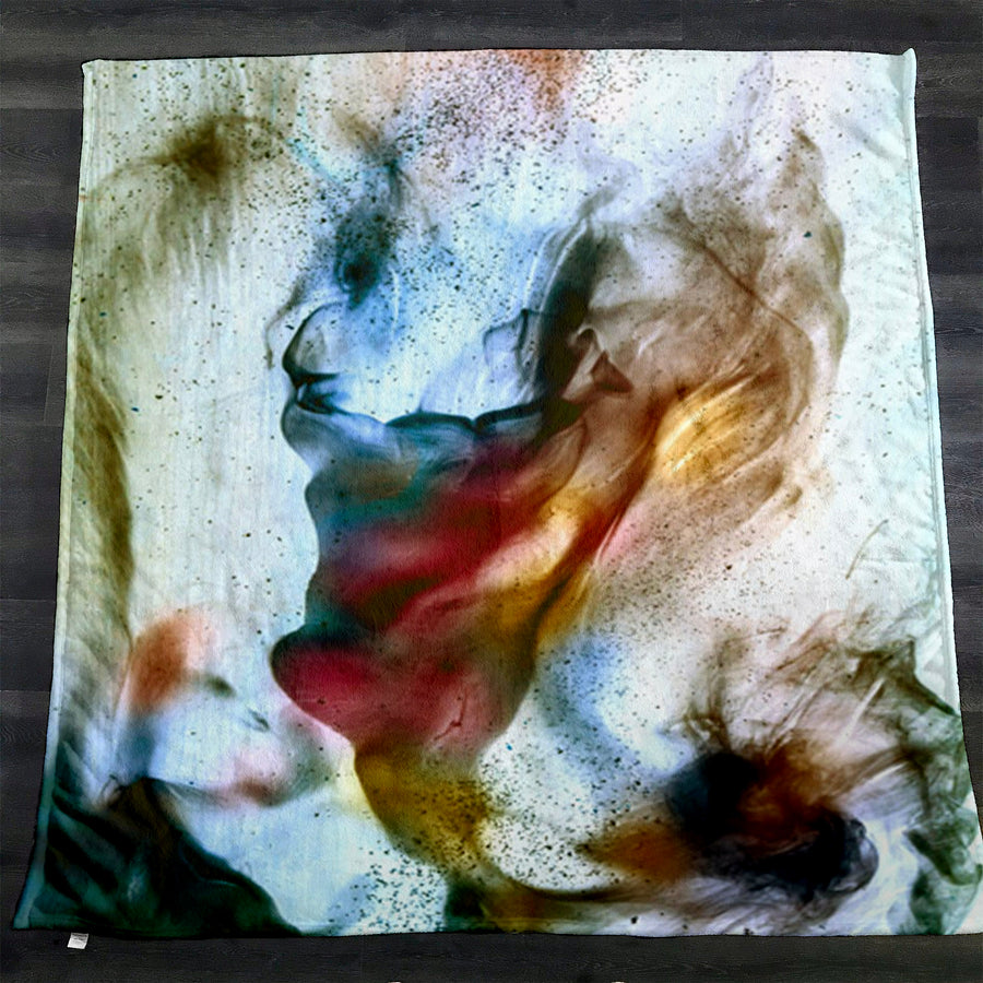 Watercolor Style Blue and Orange Smoke Fleece Sherpa Blanket