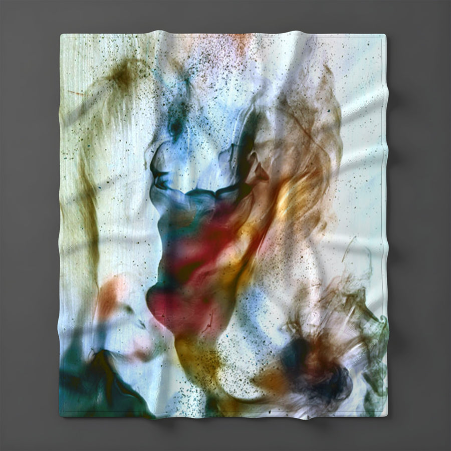Watercolor Style Blue and Orange Smoke Fleece Sherpa Blanket
