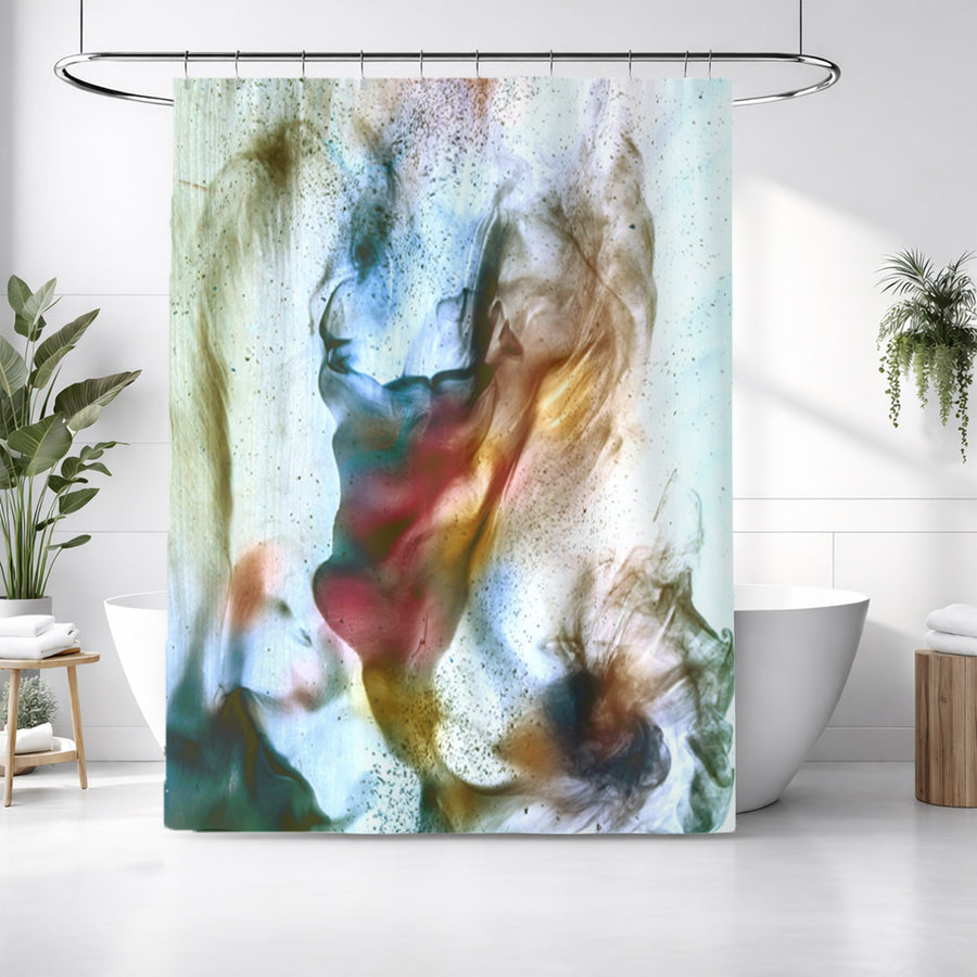 Watercolor Style Blue and Orange Smoke Shower Curtain