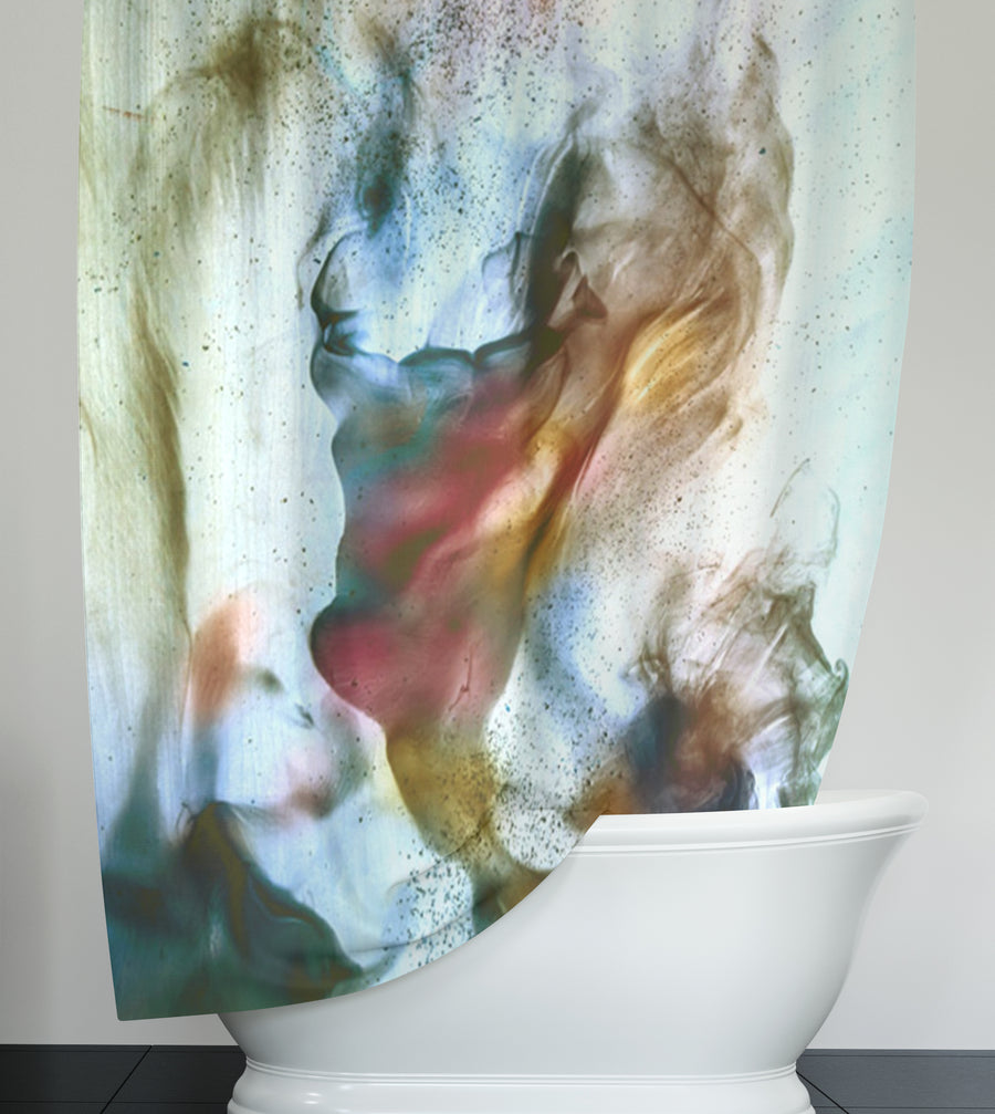 Watercolor Style Blue and Orange Smoke Shower Curtain