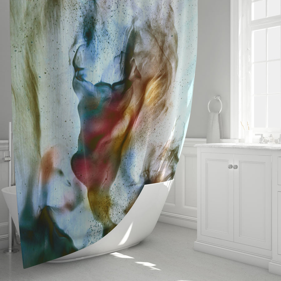 Watercolor Style Blue and Orange Smoke Shower Curtain
