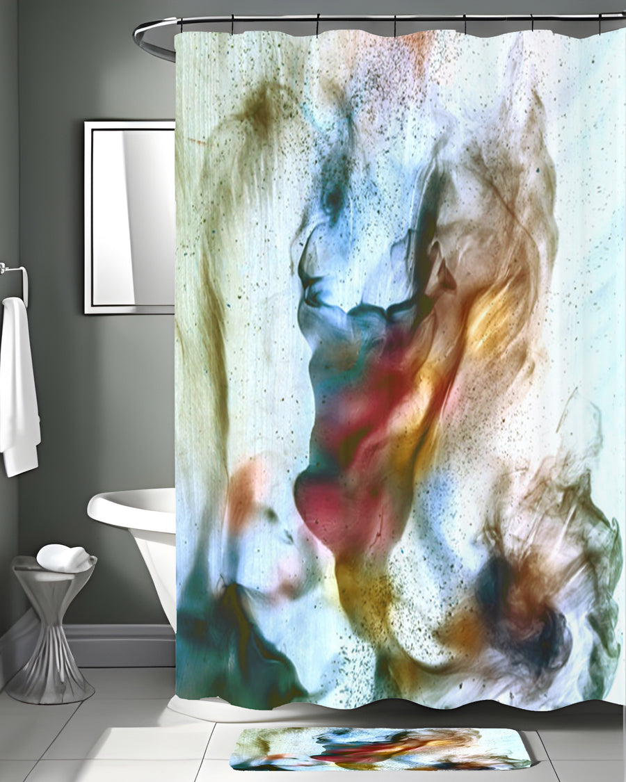 Watercolor Style Blue and Orange Smoke Shower Curtain