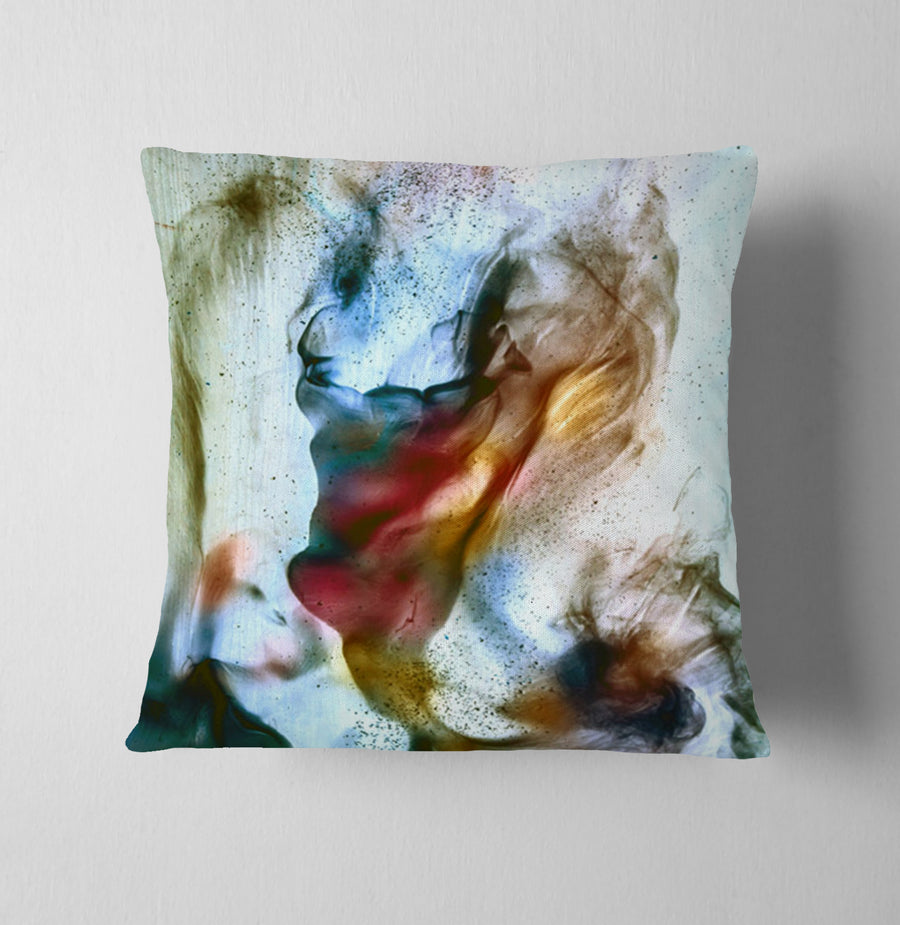 Watercolor Style Blue and Orange Smoke Throw Pillow Cover