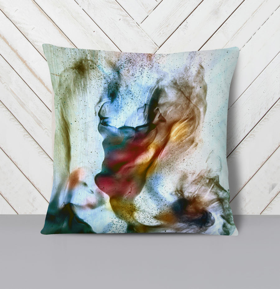 Watercolor Style Blue and Orange Smoke Throw Pillow Cover