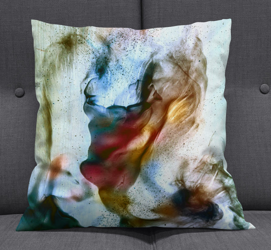 Watercolor Style Blue and Orange Smoke Throw Pillow Cover