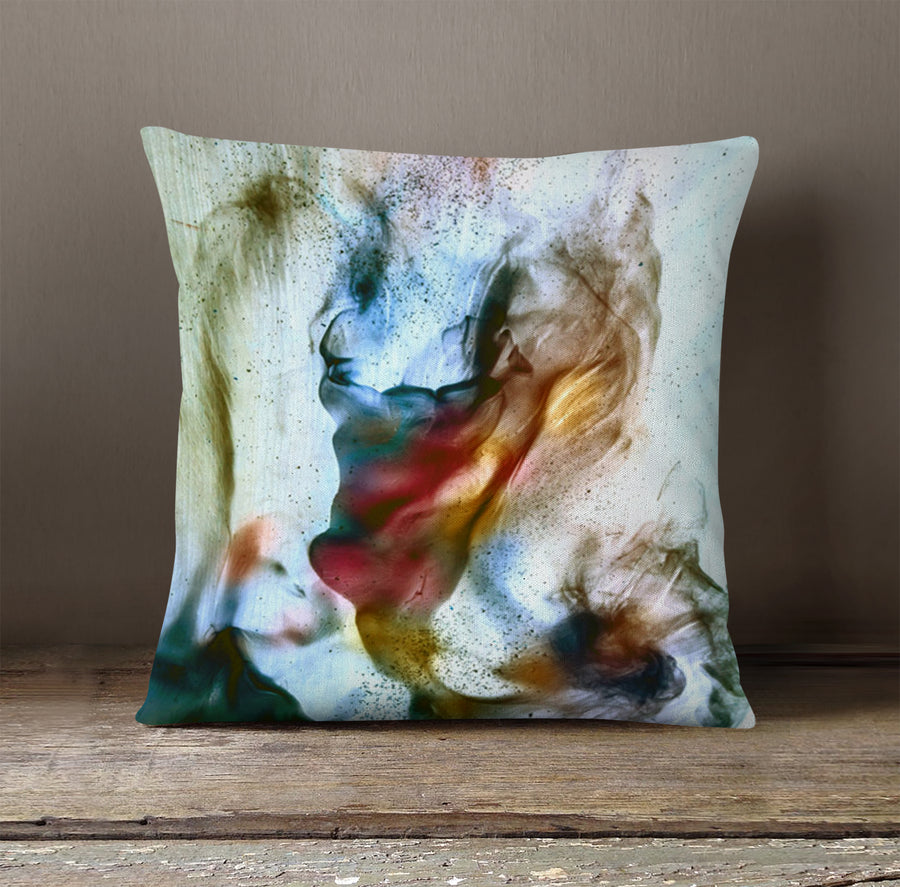 Watercolor Style Blue and Orange Smoke Throw Pillow Cover