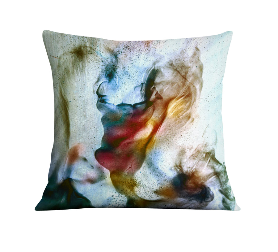 Watercolor Style Blue and Orange Smoke Throw Pillow Cover