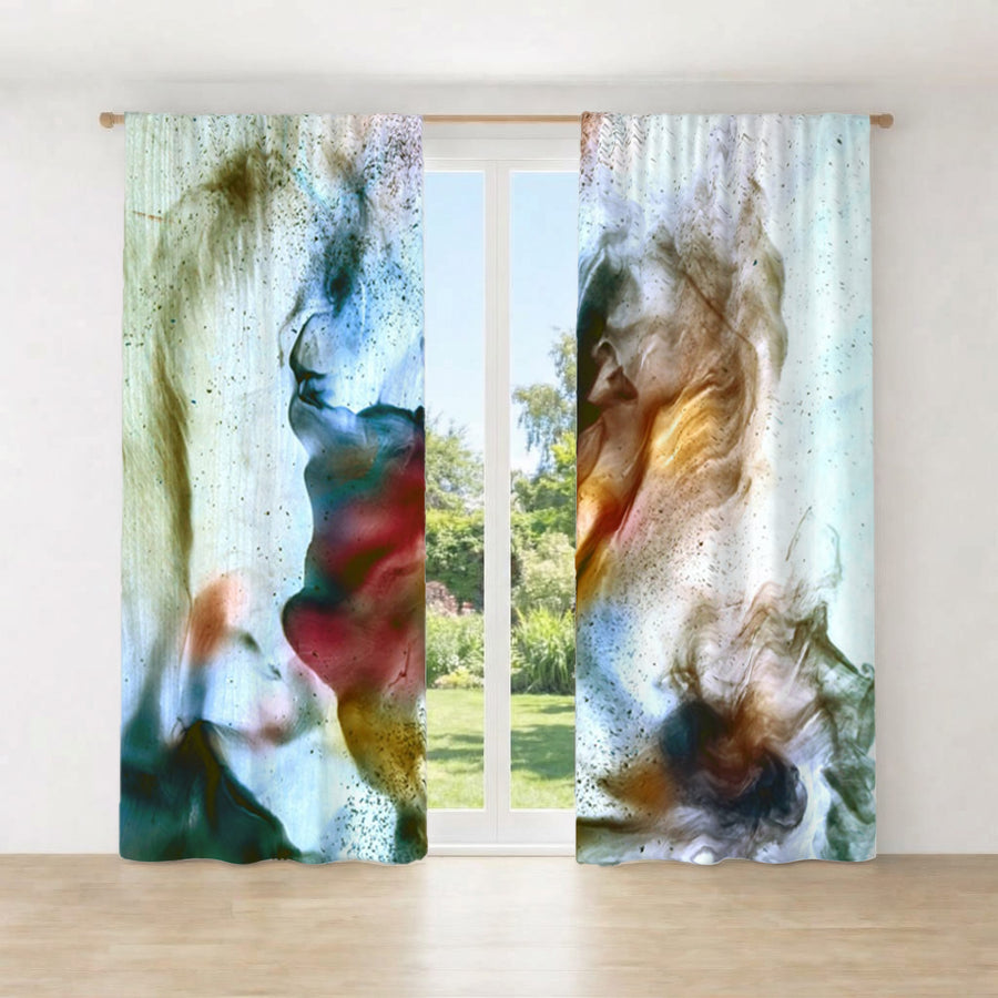 Blue and Orange Smoke Design Window Curtain Panels