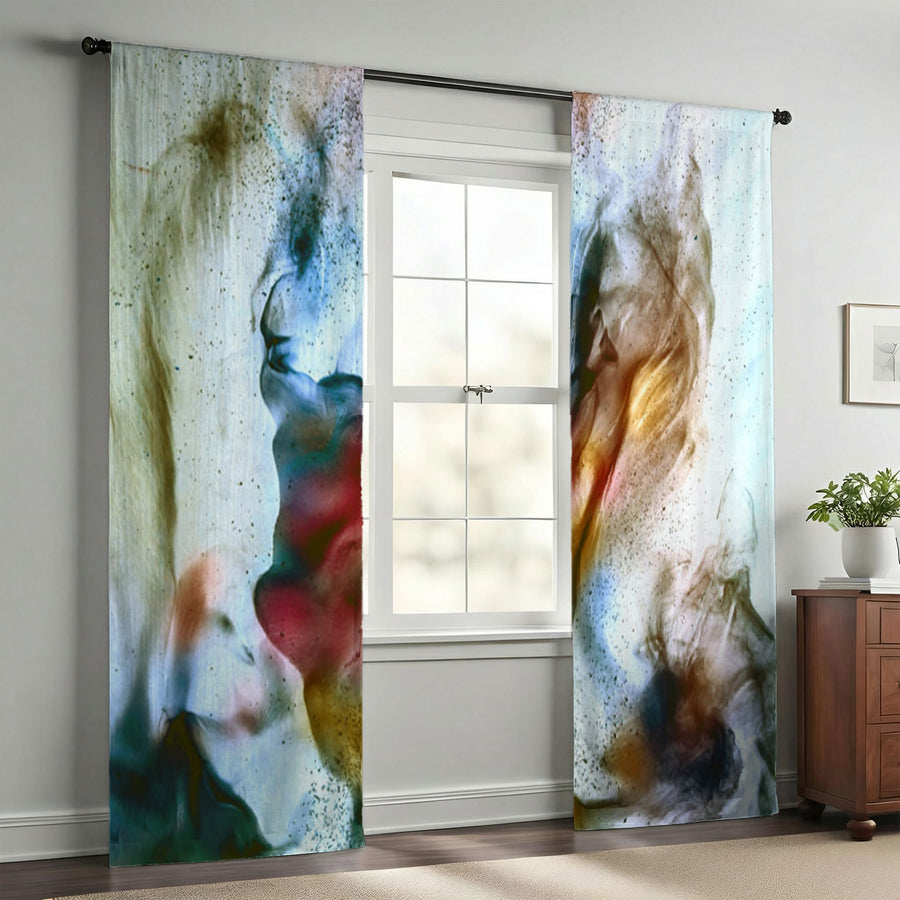 Blue and Orange Smoke Design Window Curtain Panels