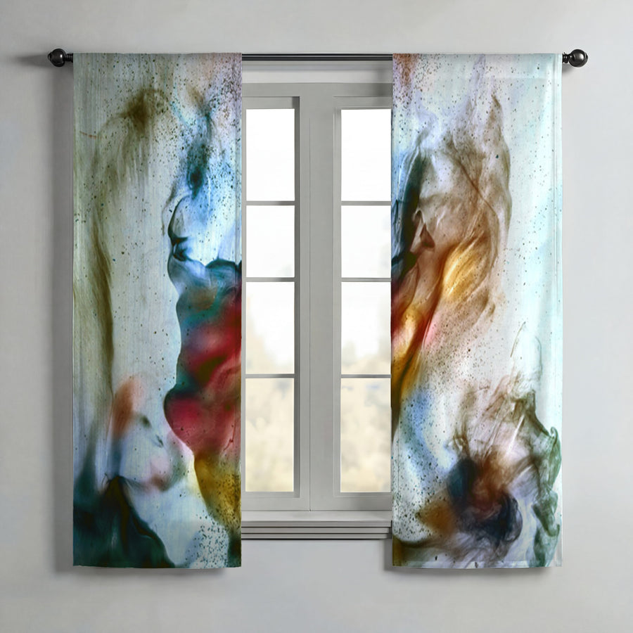 Blue and Orange Smoke Design Window Curtain Panels