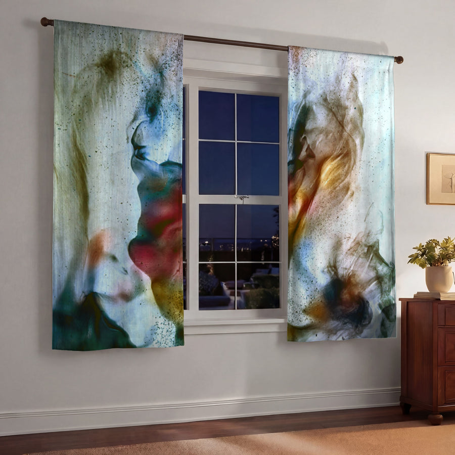 Blue and Orange Smoke Design Window Curtain Panels