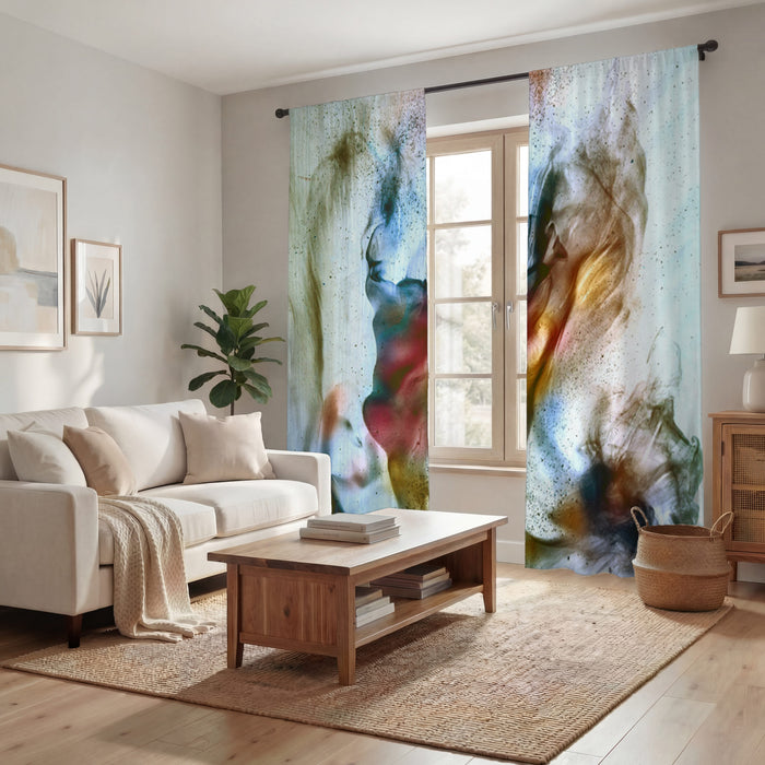 Blue and Orange Smoke Design Window Curtain Panels