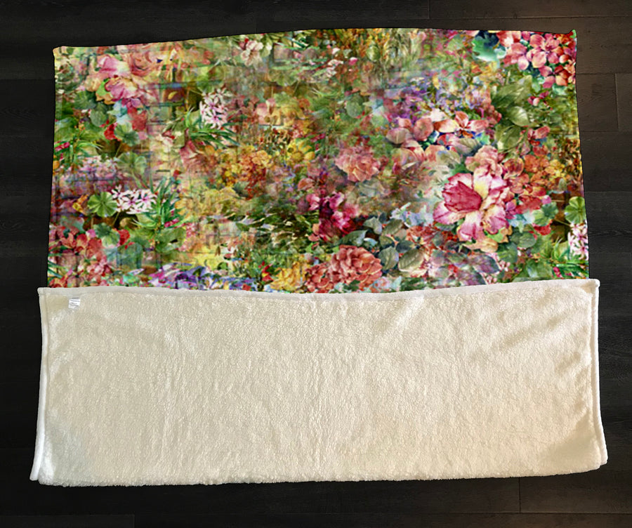 Vintage Garden Collage Fleece Sherpa Blanket