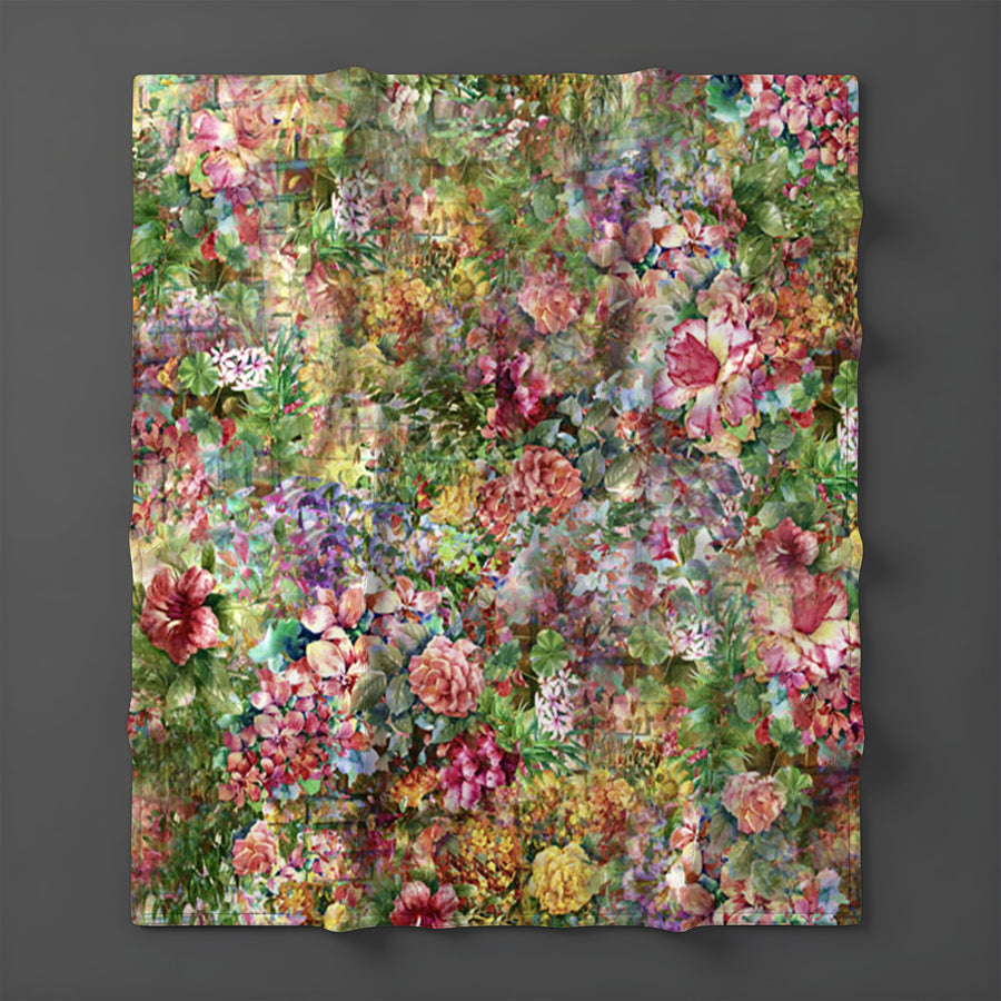 Vintage Garden Collage Fleece Sherpa Blanket