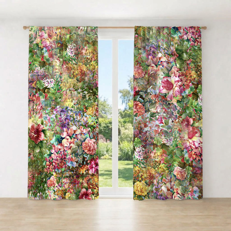 Calming Green Boho Floral Window Curtains