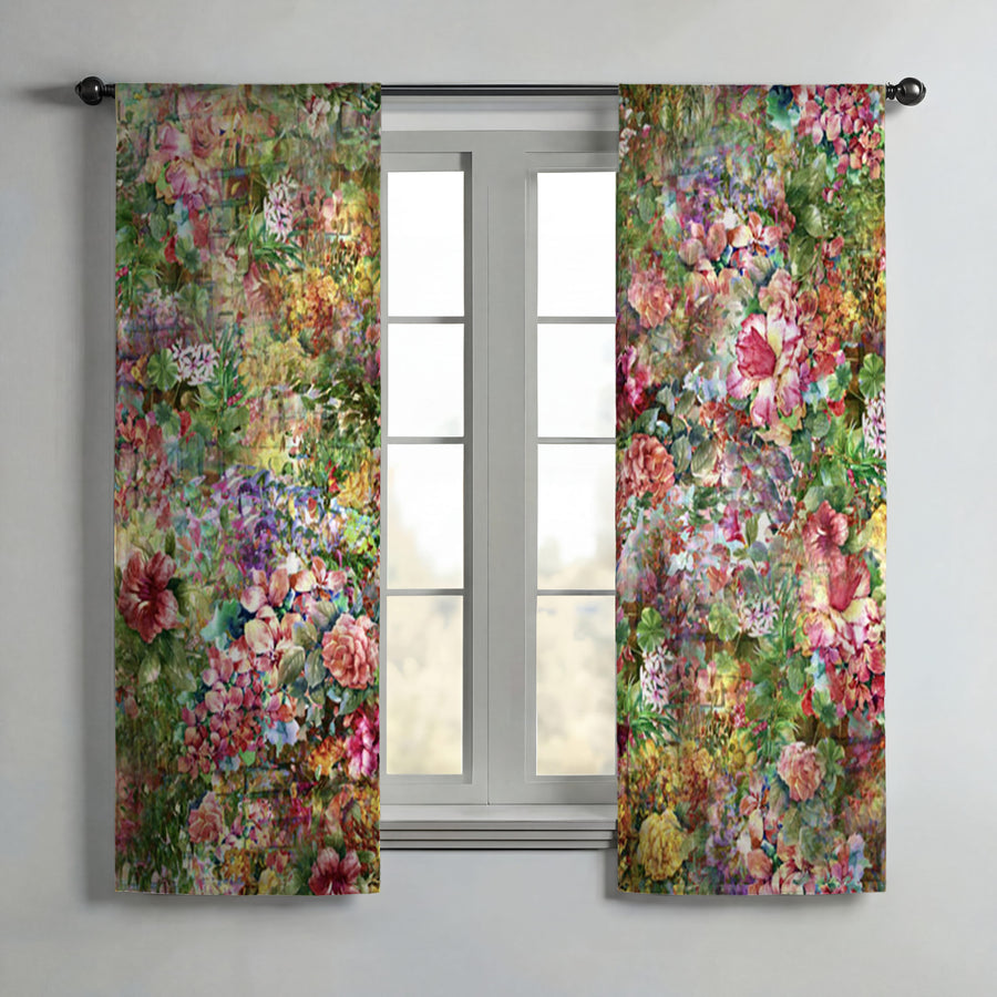Calming Green Boho Floral Window Curtains