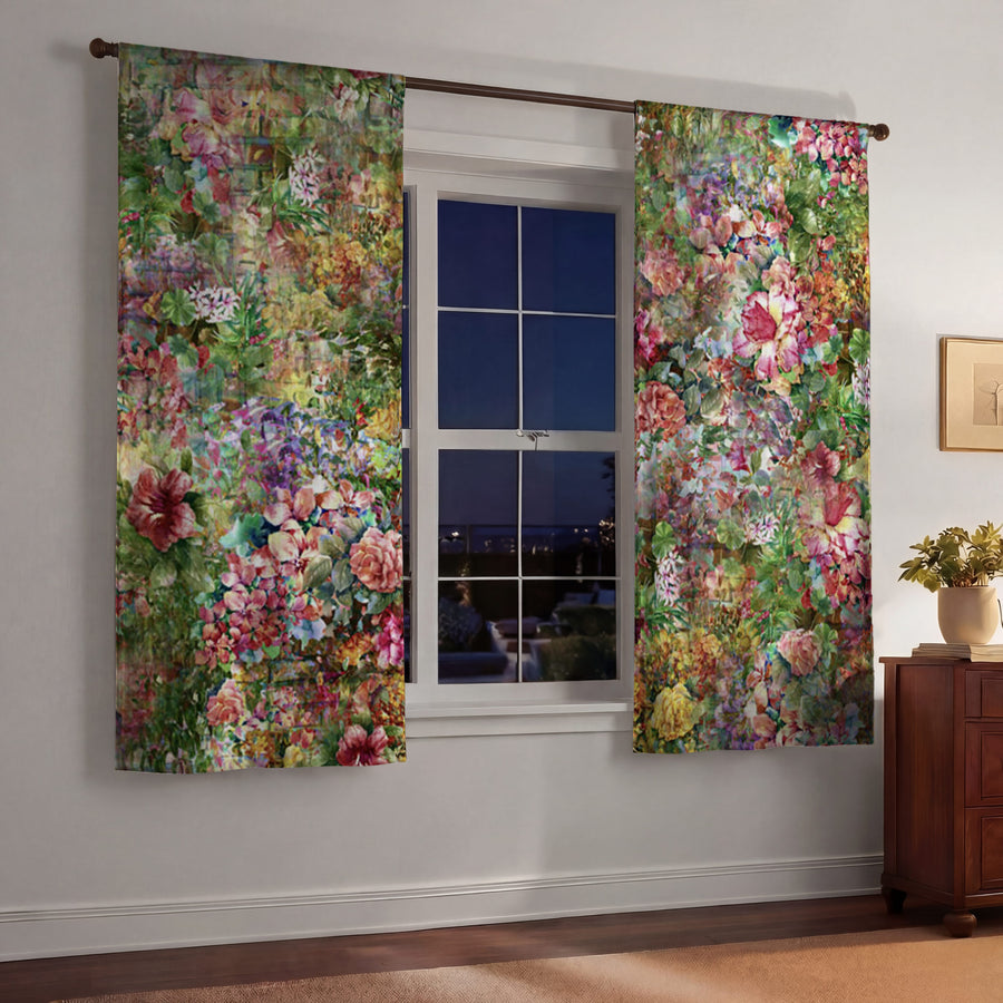 Calming Green Boho Floral Window Curtains