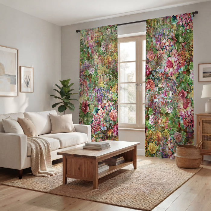 Calming Green Boho Floral Window Curtains