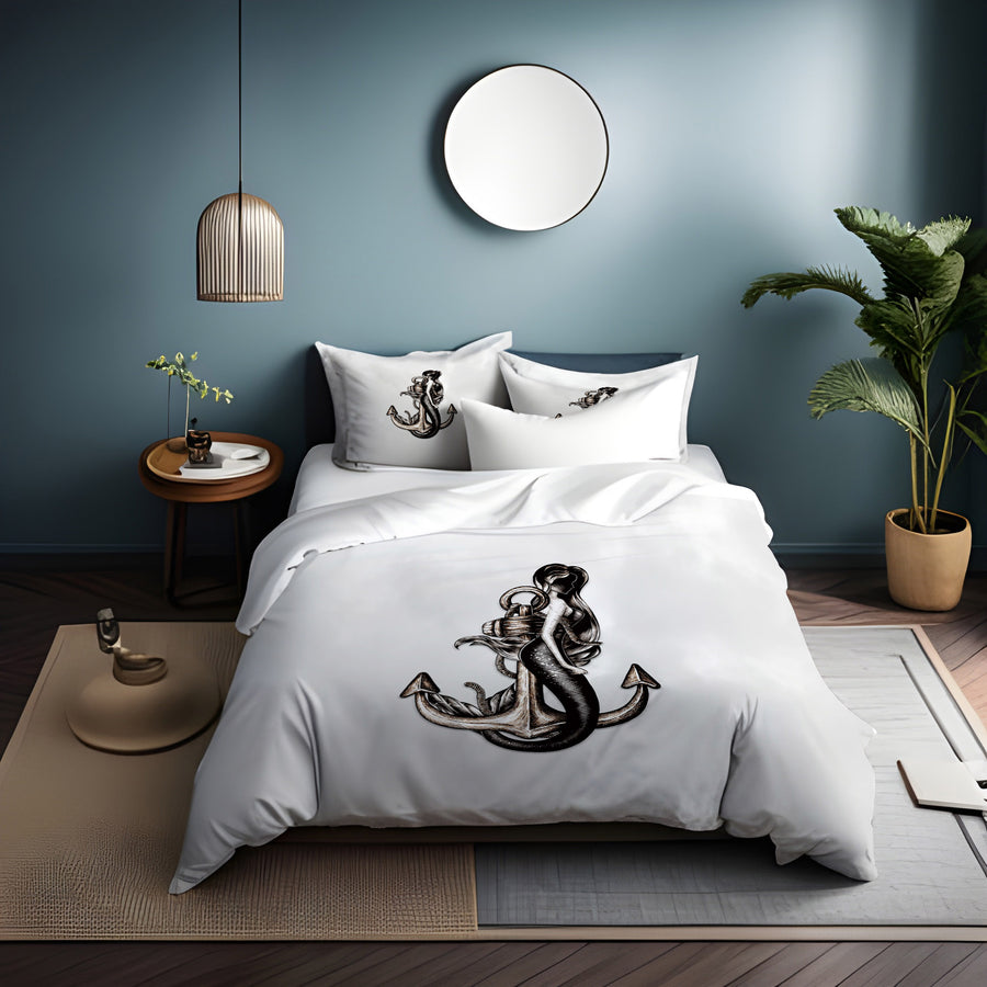 Gray Anchor Nautical Illustration Artwork Duvet Cover