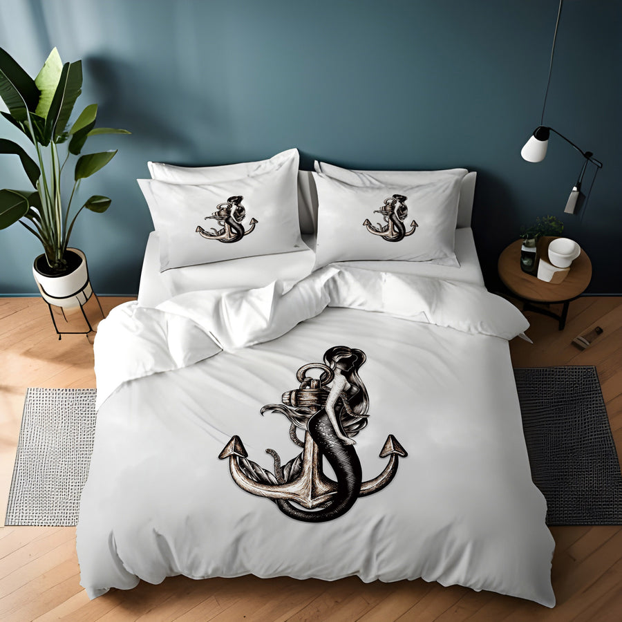 Gray Anchor Nautical Illustration Artwork Duvet Cover