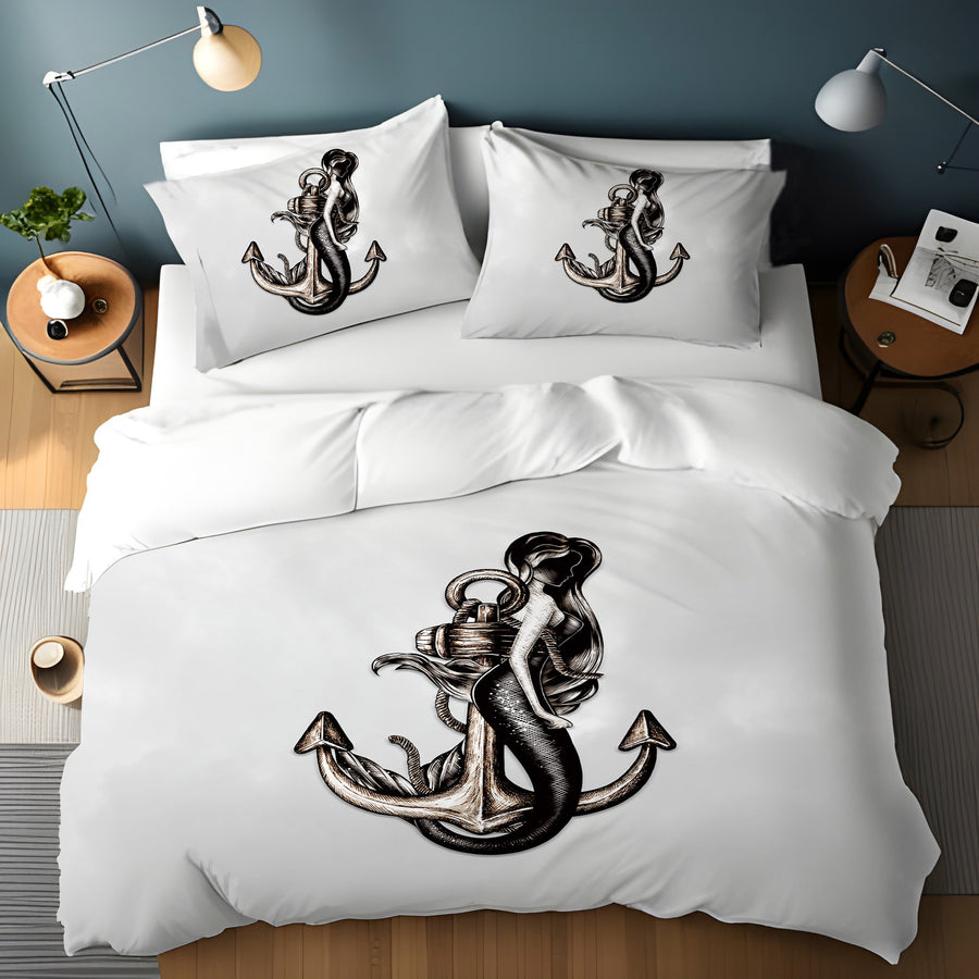 Gray Anchor Nautical Illustration Artwork Duvet Cover