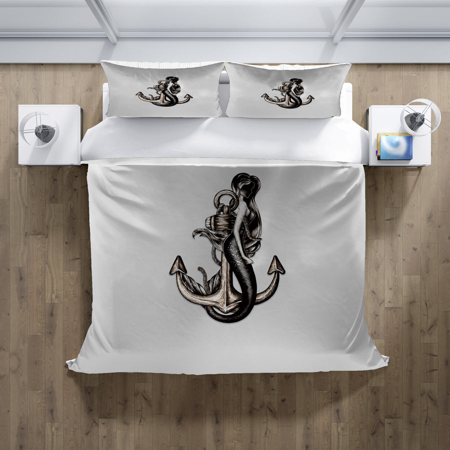Gray Anchor Nautical Illustration Artwork Duvet Cover