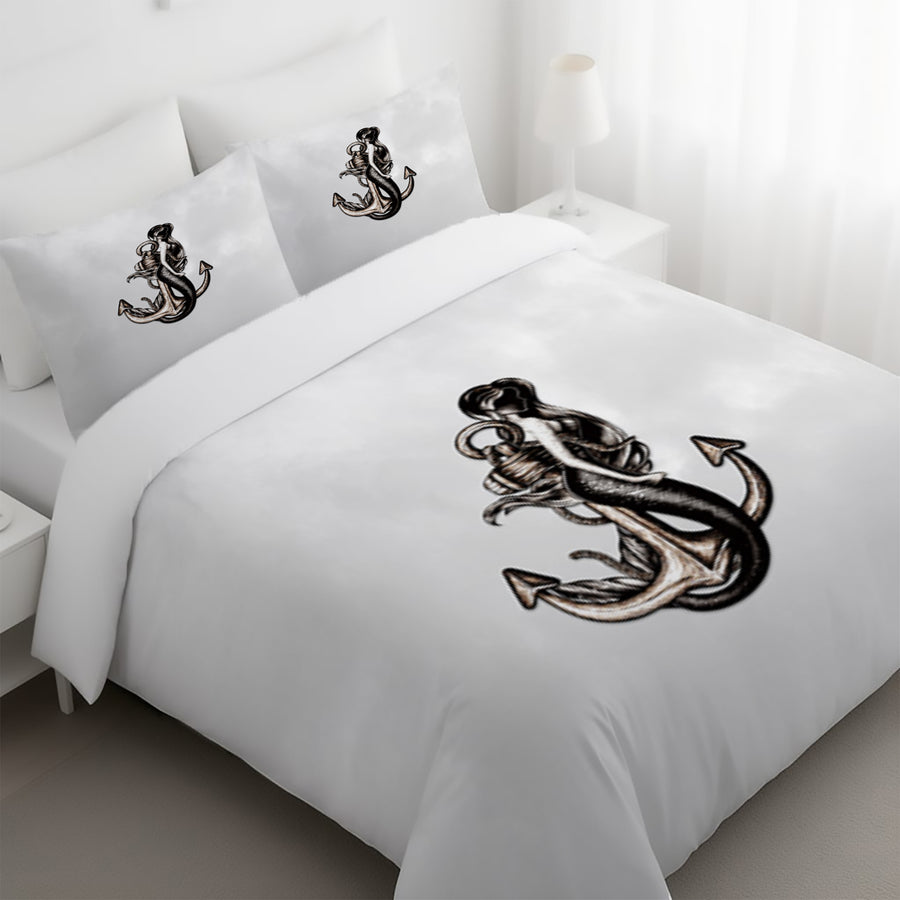 Gray Anchor Nautical Illustration Artwork Duvet Cover