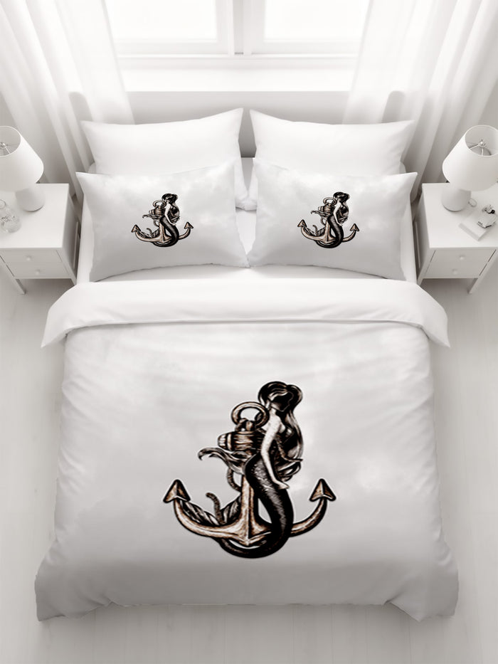 Gray Anchor Nautical Illustration Artwork Duvet Cover