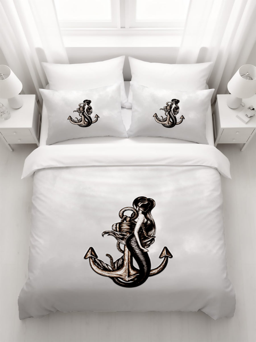 Gray Anchor Nautical Illustration Artwork Duvet Cover