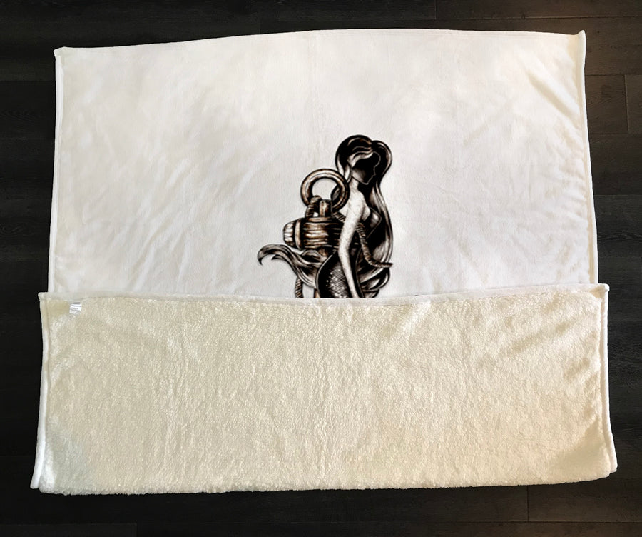 Gray Anchor Nautical Illustration Artwork Fleece Sherpa Blanket