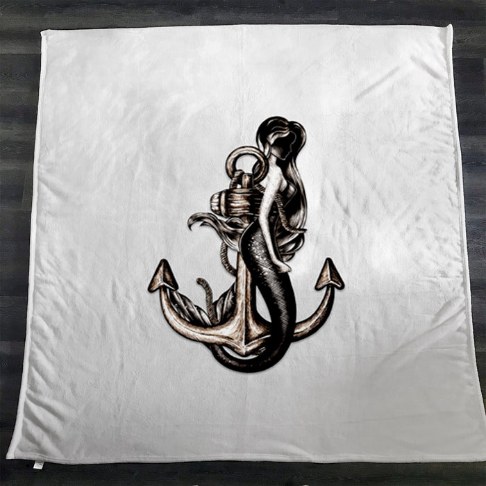 Gray Anchor Nautical Illustration Artwork Fleece Sherpa Blanket