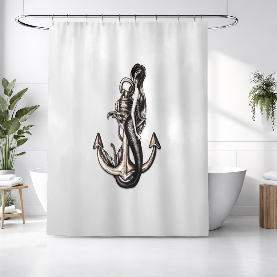 Gray Anchor Nautical Illustration Artwork Shower Curtain